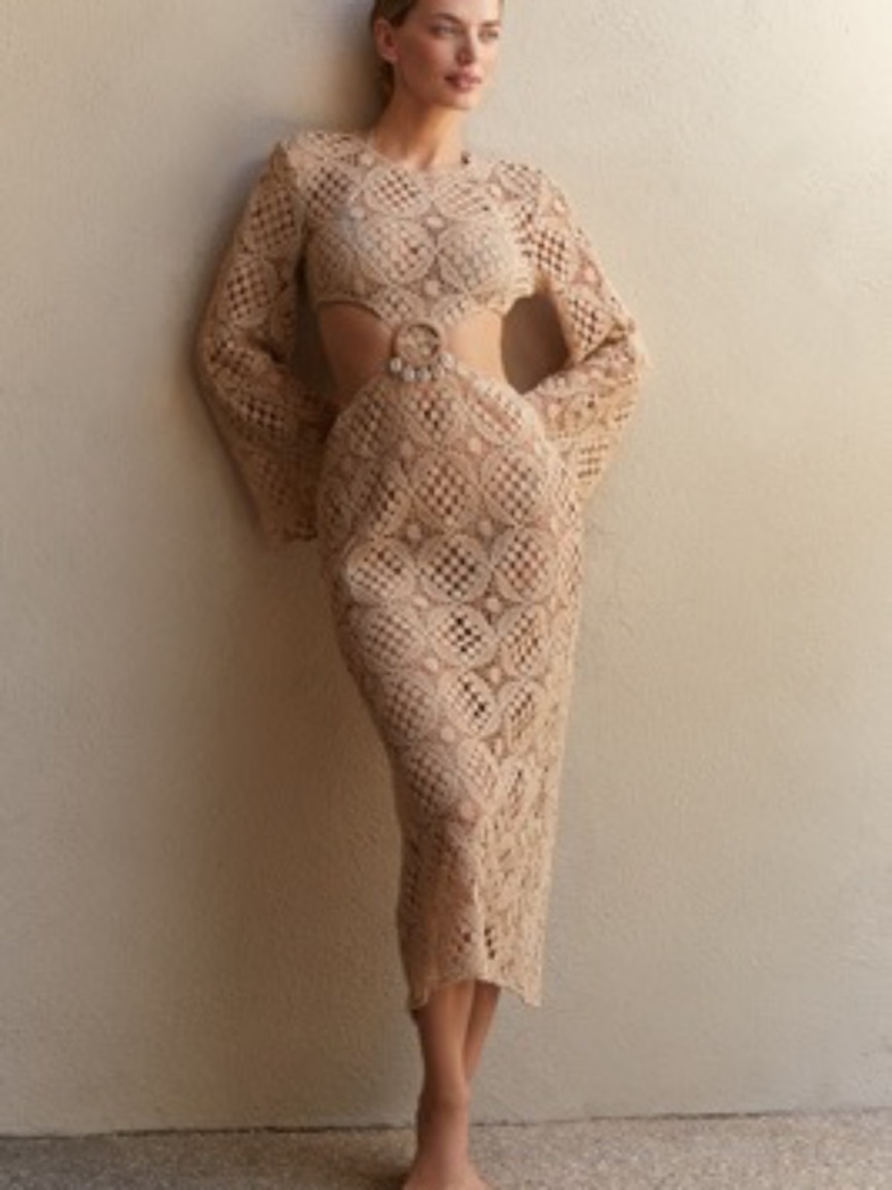 Anthropologie BLITHE Cutout Crochet Maxi Dress in Cream-NEW Medium